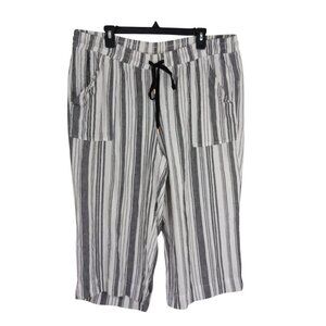 Land N Sea Cropped Pants Linen Blend  Size 2X Striped Drawstring Waist Women’s